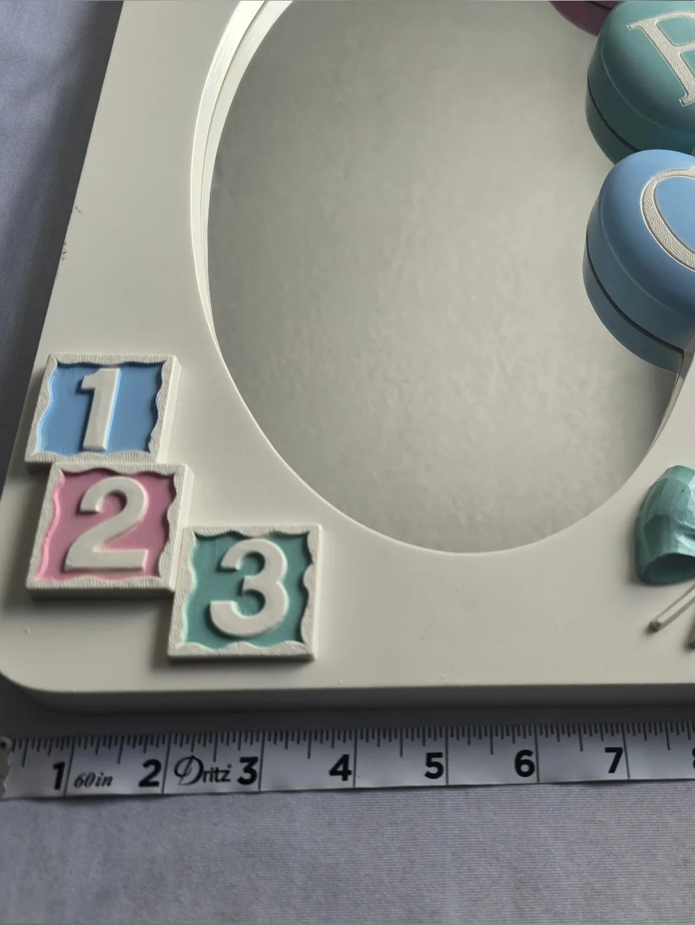 Vintage Homco Nursery Oval Wall Mirror ABC Blocks Balloons Bow‎ Pastel Colors